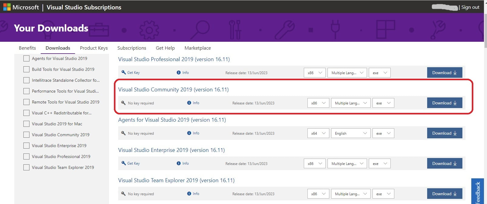 download vs 2019